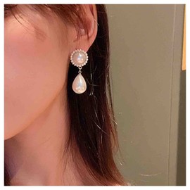 Cimenexe Vintage Teardrop Pearl Dangle Earrings Round Pearl Stud Earrings Pearl Drop Earrings Gold Pearl Bead Earrings Wedding Pearl Earrings Jewelry for Women and Girls Gifts