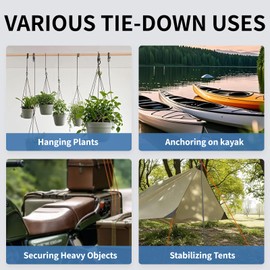 Longer 15ft Ratchet Straps Ropes Tie Down Rope Strap Small Mini Reflctive Outdoor Windproof Rope Roller Adjustable Camping Tent Hanger Grow Light Kayak Paracord 4 Pack 1/8"