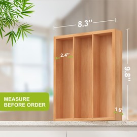 Unibambou Bamboo Utensil Drawer Organizer, Silverware Tray Organizer, Kitchen Drawer Organizer for Flatware Cutlery, (Natural, 3 Slots)