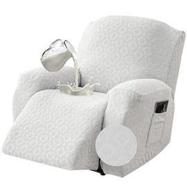 Gennia Waterproof Recliner Chair Cover,Stretch Reclining Sofa Covers with Pockets,Washable Lazy Boy Recliner Slipcovers,Leakproof Couch Protector for Kids, Pets, Dog and Cat (1 Seat, Ivory-White)