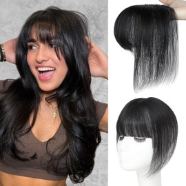 Carendia Bangs Hair Clip, 360° Cover Clip in Bangs Real Human Hair Natural Black Wispy Bangs HairPieces for Women Straight Hair Toppers for Women Daily (Natural Black, 3D French Bangs)