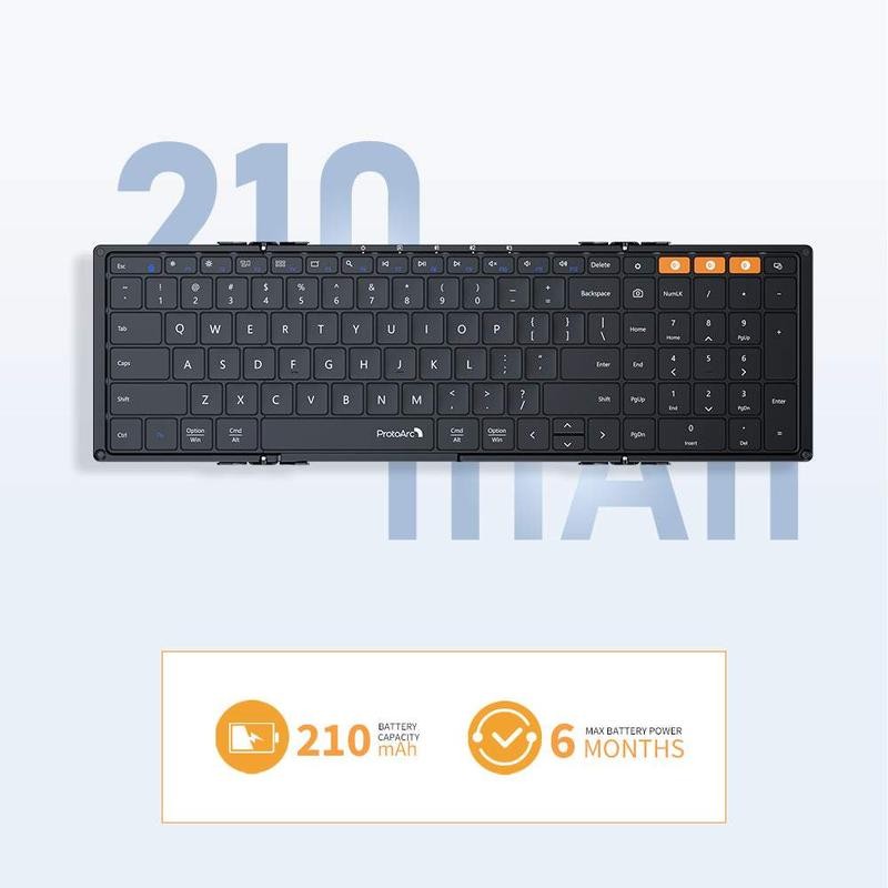 ProtoArc XK01 Tri-Fold Bluetooth Keyboard, Wireless Portable Foldable Keyboard with