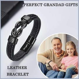 EYQV Fathers Day Gift for Grandad, Leather Bracelet Fathers Day Gift from Grandchildren, Unique Gifts for Grandad Birthday Christmas Thanksgiving