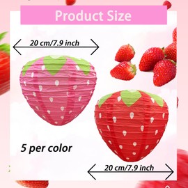 10PCS Strawberry Paper Lanterns Red and Pink Hanging Strawberry Decor Fruit Themed Party Supplies for Party Decorations