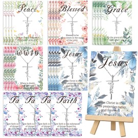 yesaior 24 Sets Faith Cross Necklaces Gifts Christmas Necklace for Women Religious Present Necklace with Verses Card Christian Gifts for Women Church Coworker (Floral)