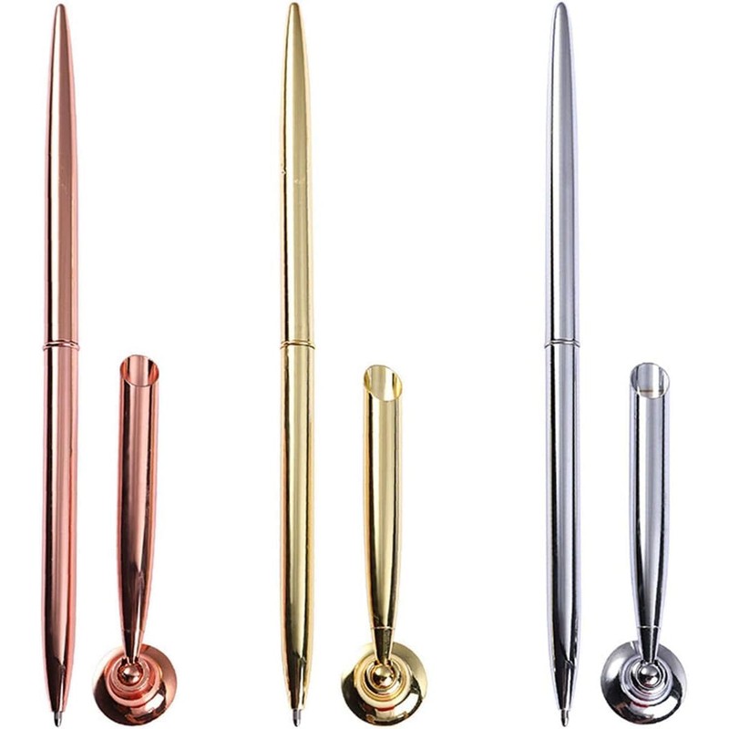 Tiosen Gold Metal Ballpoint Pen with Round Desk Stand, For