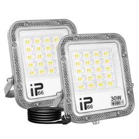 RIGIDON 2 x 30 W LED Outdoor Spotlight with Plug, 3000 LM Outdoor Spotlight, 6000 K Cool White IP66 Waterproof LED Floodlight for Garden, Courtyards, Garage, Patios, Yard (1 m Power Cord)