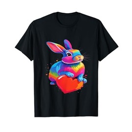 Rabbit Shirt - Colourful Rabbit Heart Graphic T-Shirt, black