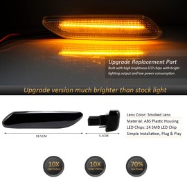 D-Lumina Sequential LED Side Marker Lights Turn Signal Blinker Lamp Smoked Lens for Mini Cooper R60 R61 Countryman Paceman 2011-2016 Front Fender Side Marker, Replace OEM Side Marker Light, Pack of 2