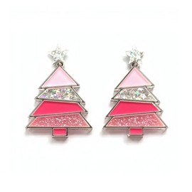 Christmas Tree Earrings For Women Acrylic Christmas Holiday Earrings Colourful Star Glitter Christmas Tree Drop Dangle Earrings Christmas Gifts Party Jewelry Festival Decoration-Star Pink