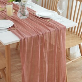 Putros Cheesecloth Table Runner Dark Rose 10FT Boho Gauze Cheese Cloth Table Runners 120 Inches Long Rustic Sheer for Centerpiece Home Party Wedding Baby Shower Spring Easter Decor
