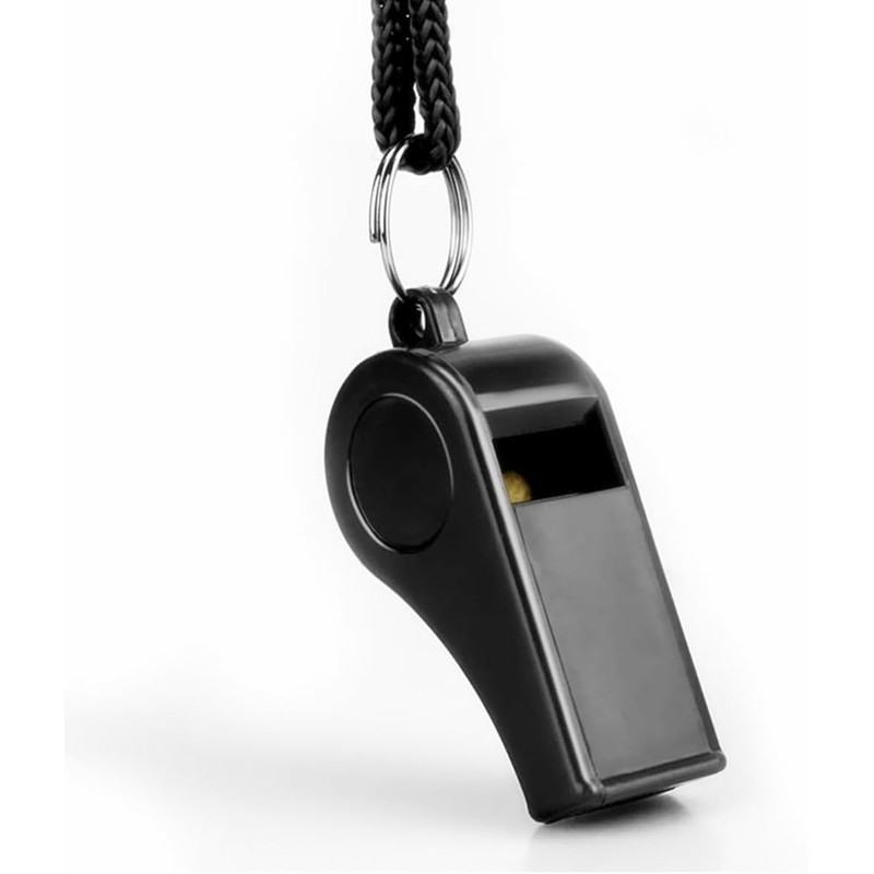 16 Packs Black Plastic Sports Whistles with Lanyard, Ideal for