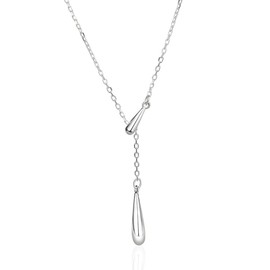 Minimalist Teardrop Chain Pendant Necklace for Women Silvery Waterdrop Choker Necklaces Simple Adjustable Delicate Lucky Wedding Valentine Birthday Jewelry 17 Inch