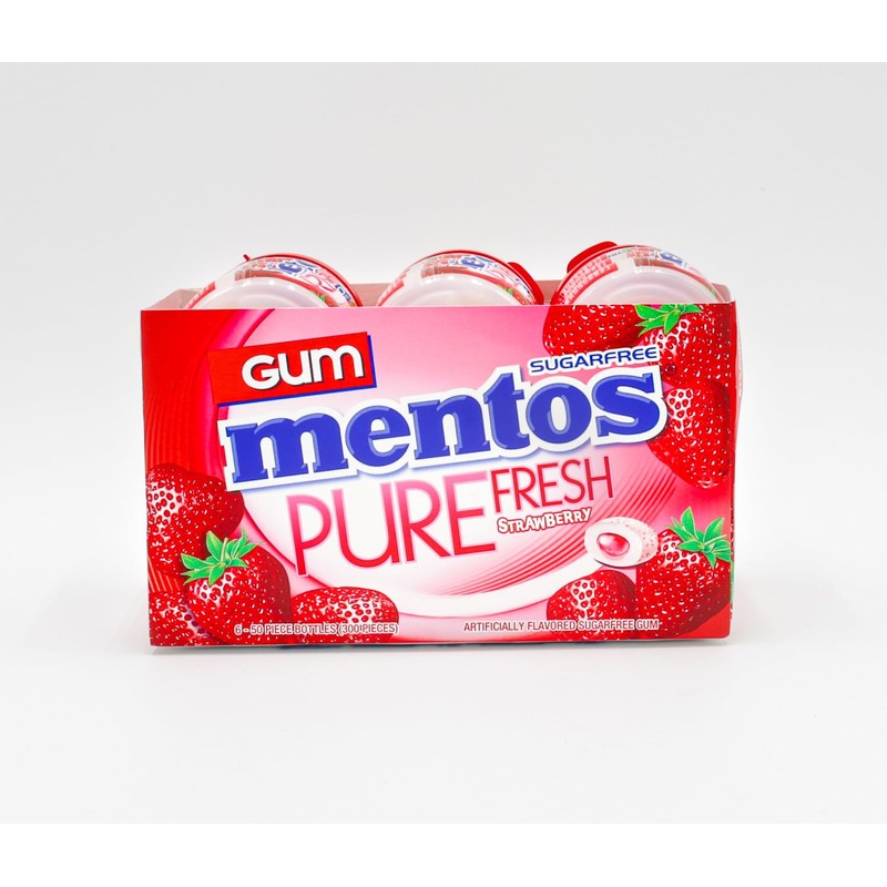 Mentos Pure Fresh Sugar-Free Chewing Gum with Xylitol, Strawberry, 50