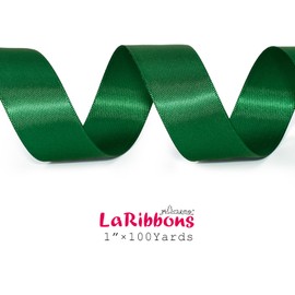 LaRibbons Green Satin Ribbon 1 Inch x 100 Yards - Double Sided Silk Ribbon for Gift Wrapping Wedding Decoration Bows Bouquet Floral Arrangement Crafts