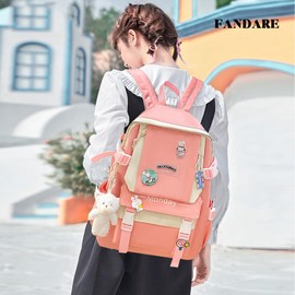 FANDARE Rucksack, Girls, Cute, Backpack, Tote, Pen Case, Coin Purse, 4-Piece Set, Students, Large Capacity, Lightweight, A4 Size, Popular, Unisex, Commuting to School, High School Students, Commuting