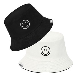 Durio Foldable Fishing Hat Cotton Bucket Hat Sun Hat for Men and Women SmileyWorld Fishing Hat Summer Hat Travel, black white, Unit size