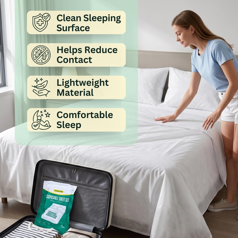 ANKEXIN Disposable Bedding Set 2 Pack, Queen Size Portable Bed