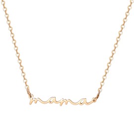 Mama Necklace for Women 18K Gold Plated Stainless Steel Delicate Mother's Necklace Memorable Gifts for Mom, Gold Plated, No Gemstone