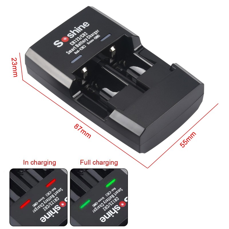 Soshine CR2 RCR123A Battery Charger for RCR123 16340 CR2 15270
