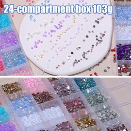 24 Colours Nail Art Rhinestones, Craft Rhinestones, Crystal Gemstone Rhinestones, Colourful Rhinestones for Nail Decoration, Can Be Used for Roller Cleaning, Shoe Makeup, Nail Art, DIY Crafts