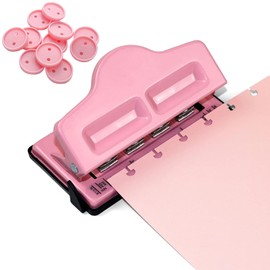 Mushroom Hole Punch, Adjustable 4 Hole Punch, Planner Hole Punch with 11 Binding Discs for Disc Binding, Happy Planners, Punch Your Own Paper, Notebooks (Pink)