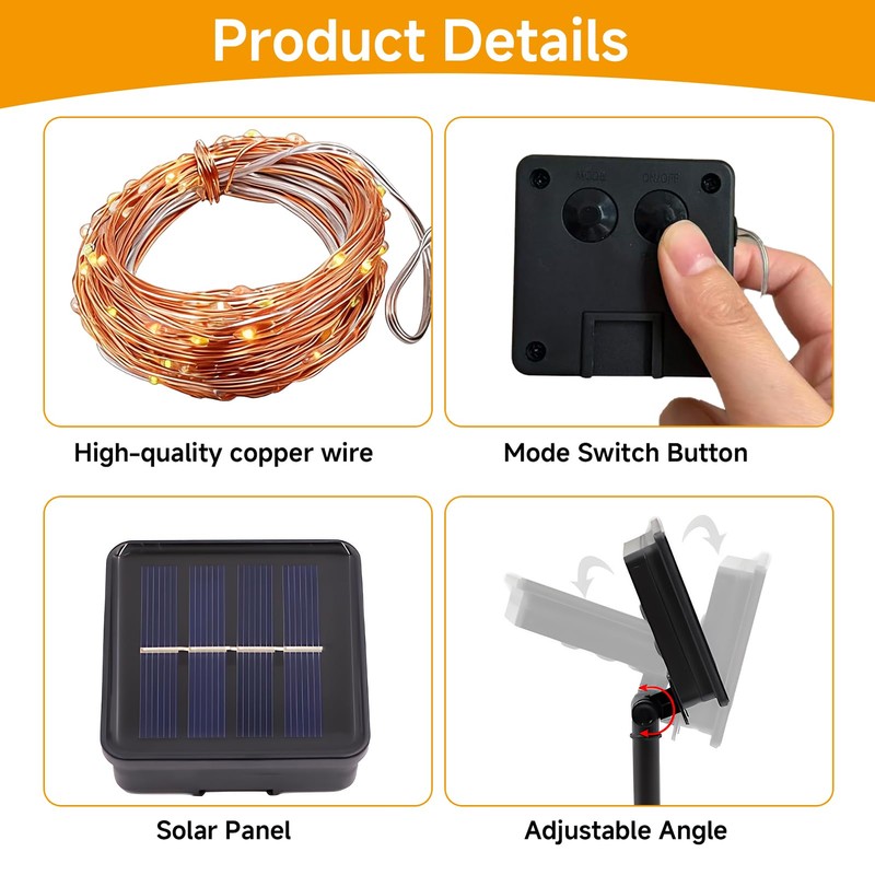 Nextpal 16ft 50 LED Solar Copper String Lights Outdoor, Waterproof