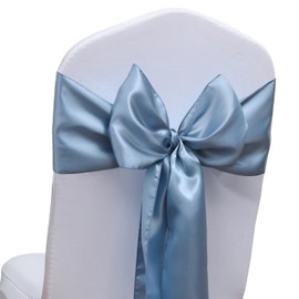 MAGTOWNE Set of 50 Satin Dusty Blue Chair Sashes for Wedding, 7 X 108 Inches Dusty Blue Chair Bows for Party, Satin Chair Ribbons Ties for Weddings Church Ceremony Event Chair Decorations