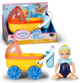 BABY born Splish Splash Pram with Emma, Interactive Toddler Bath Toy with Wind Up Swimming Emma and Pram with Sunshade and Real Working Wheels, Bath Time Toy, 838099 Zapf Creation