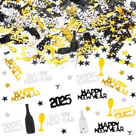 30G Black Gold Silver Table Confetti, 2025 Happy New Year Table Decorations, Happy New Year Confetti, New Years Eve Confetti for Happy New Year Table Decoration