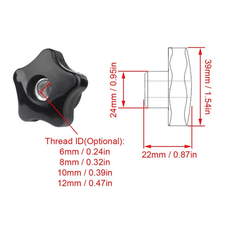 Star Hole Button with M12 Female Thread, Star Nuts Through