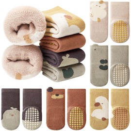 Adorel Baby Stopper Socks Lined Cotton Winter ABS Socks Pack of 5, animals fantasy