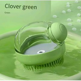 2-in-1 Pet Bath Brush with Shampoo Dispenser, Silicone Massage Grooming Tool for Dogs and Cats (Green)