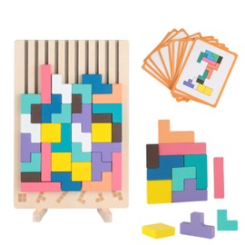 3-in-1 Wooden Blocks Puzzle Tetris Wooden Game - Quiet Wooden Puzzle Indoor Tetris Game, Outdoor Blocks Smart Games, Sensory Play of the Year, Memory for Seniors, Dementia Business, IQ Toys for