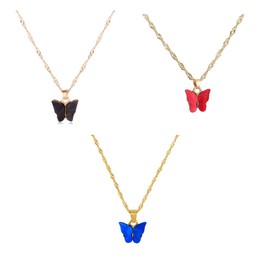 ASHMITA 3PCS Butterfly necklace set Cute Colorful Acrylic Butterfly Pendant Clavicle Necklace for Women Jewelry