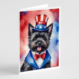 Caroline's Treasures Cairn Terrier Patriotic American Greeting Cards Pack of 8 Blank Cards with Envelopes Whimsical A7 Size 5x7 Blank Note Cards