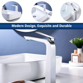 TOCALOCA Tall Bathroom Faucet, Vessel Sink Bathroom Faucets White and Chrome Sliver Bathroom Mixer Taps Single Handle 1 Hole High Basin Faucet for Bowl Sink, Tall Lavatory Faucet Brass