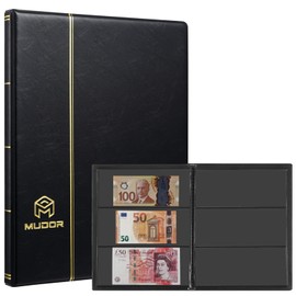 Dollar Bill Holders for Collectors, Currency Album with 10 Sheets Dollar Bill Sleeves, 60 Pockets Paper Money Holders for Collectors, Currency Sleeves Fits Euro Currency (Black Page)