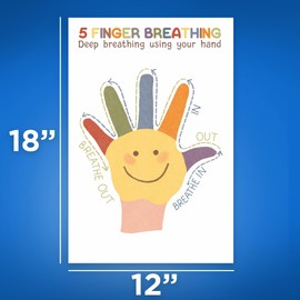BMCP0401 5 Finger Breathing - 5-4-3-2-1 Grounding Technique - Stress Management - Mental Wellness - Coping - 12 x 18 Inch Unframed Premium 100lb Gloss Poster - Made In USA
