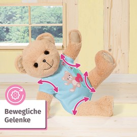 BABY born Zapf Creation 835616 Bear Blue with Blue Romper, Teddy Bear Cuddly Toy, Movable Arms and Legs, Rotating Head, Washable by Hand Wash, with Friendship Book and Sticker Sheet
