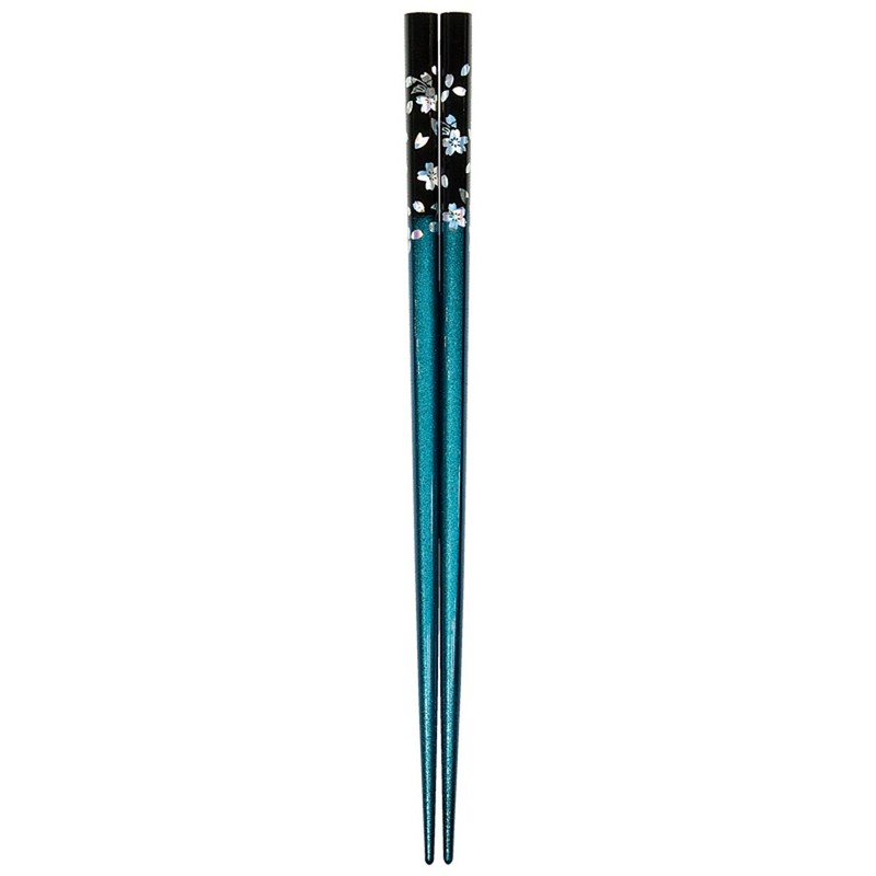 Tanaka Chopsticks: Silver Cherry Blossom, Blue, 8.9 inches (22.5 cm)