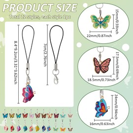 PH PandaHall 22pcs Cute Butterfly Phone Charms, Kawaii Cellphone Strap Lanyard Butterflies Purse Strap for Phone Bag Purse Backpack Wallet Kechain Camera Airpods, 22 Styles