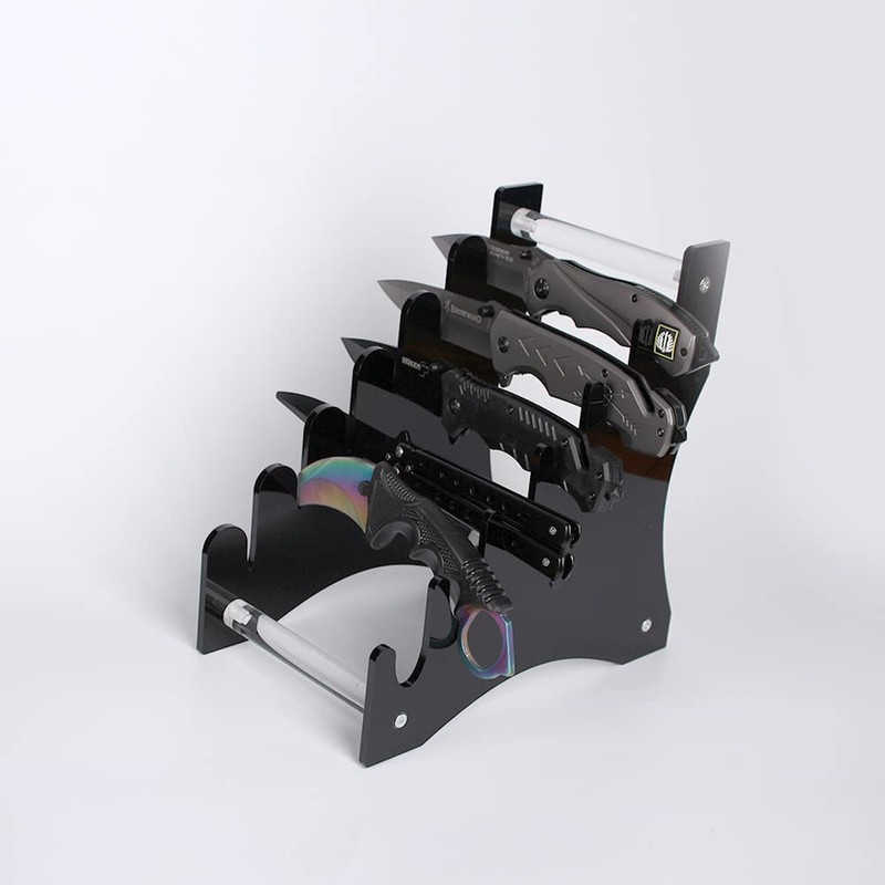 Acrylic Knife Display Stand, Holds 6 Pocket Knives, Transparent/Black, 14x15x8.4