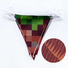 32Ft Pixel Party Decorations Green Brown Miner Themed Fabric Banner Triangle Pennant Flag Garland Streamers for Kids Boys Mining Craft Birthday Pixel Gamer Cartoon Baby Shower Outdoor Garden Supplies