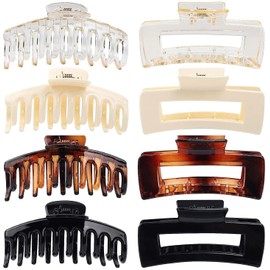 Pinzas Para Cabello de 8 Piezas,Pinzas Para El Cabello Antideslizantes,pasador Mate Grande Para Mujer，adecuado Para Lavarse La Cara, Bañarse, Viajar, Fiestas, Etc.(Negro, Marrón, Amarillo, Transparente)