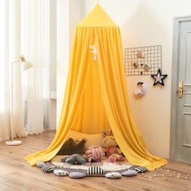 THREENTDAY Bed Canopy for Kids, Round Dome Kids Mosquito Net Indoor Outdoor Castle Hanging House Decoration Reading Nook Kids Playing Home Decoration(Bright Yellow)