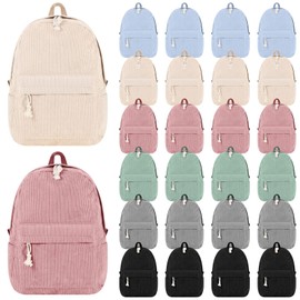 Yeyeplum 24 Pack 16 Inch Operation Christmas Bulk Corduroy Backpacks for School Classic Gifts for Elementary Kids, Middle High School Boys Girls 6 Colors Preppy Student Thanksgiving Donation Supplies