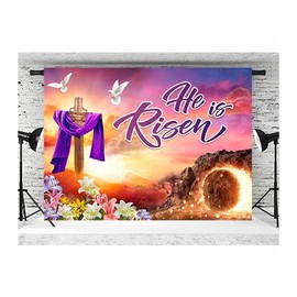 LTLYH 10x8ft Spring Easter Backdrop He is Risen Backdrop Easter Photography Backdrop Resurrection Banner Background for Home Easter Party Decorations Supplies 261
