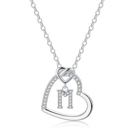 M MOOHAM Initial Necklaces for Women & Girls, Silver, 14K Gold Plated, Heart Pendant Necklace, Girls & Teen Gifts