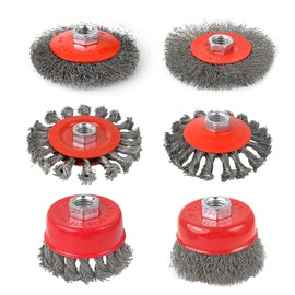 KEJJNYER 6 Pack Wire Wheels for 4 1/2 Angle Grinder, 4 inch Twisted Knotted Wire Brush for Grinder, 3 Inch Wire Cup Brush Wheel Set, Basin Derusting Brush Set for Cleaning Rust, 5/8 Inch 11 Threaded